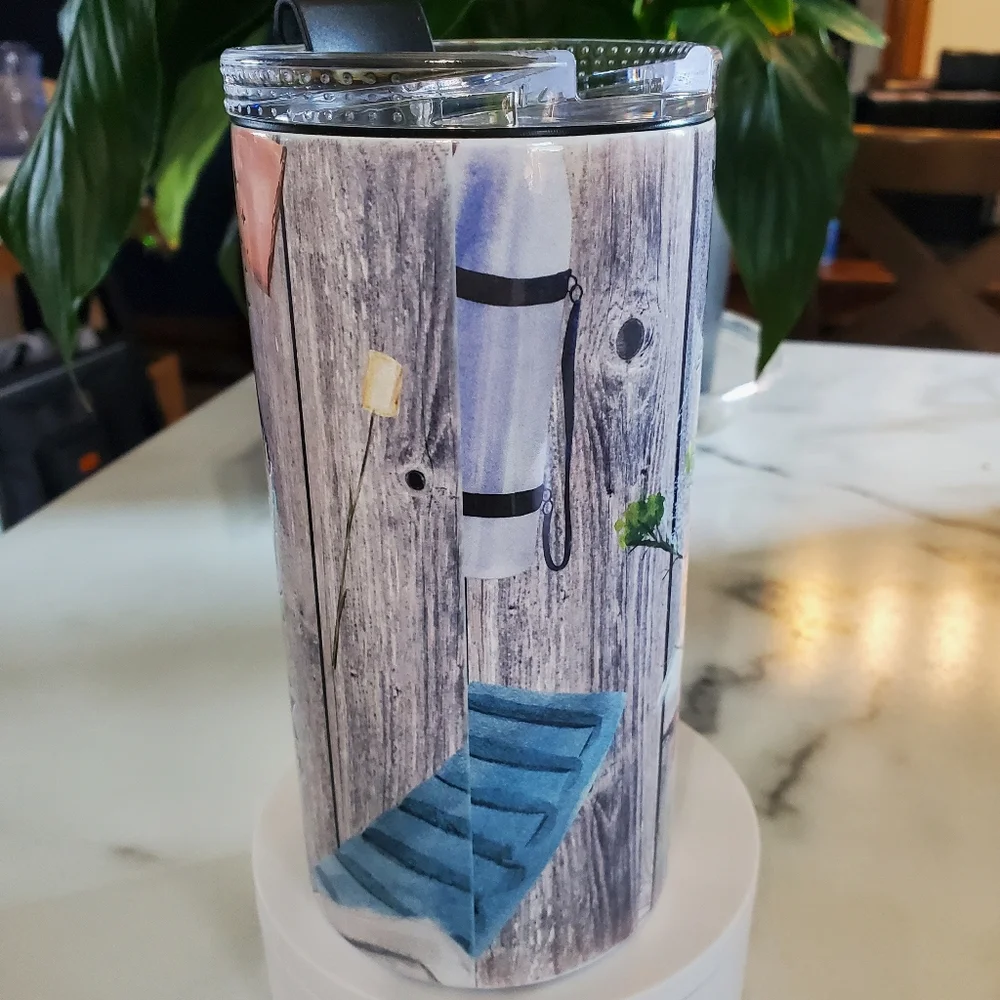 Happy Camper Camping Quotes 4 in 1 Can Cooler 14oz Tumbler 🎉sale